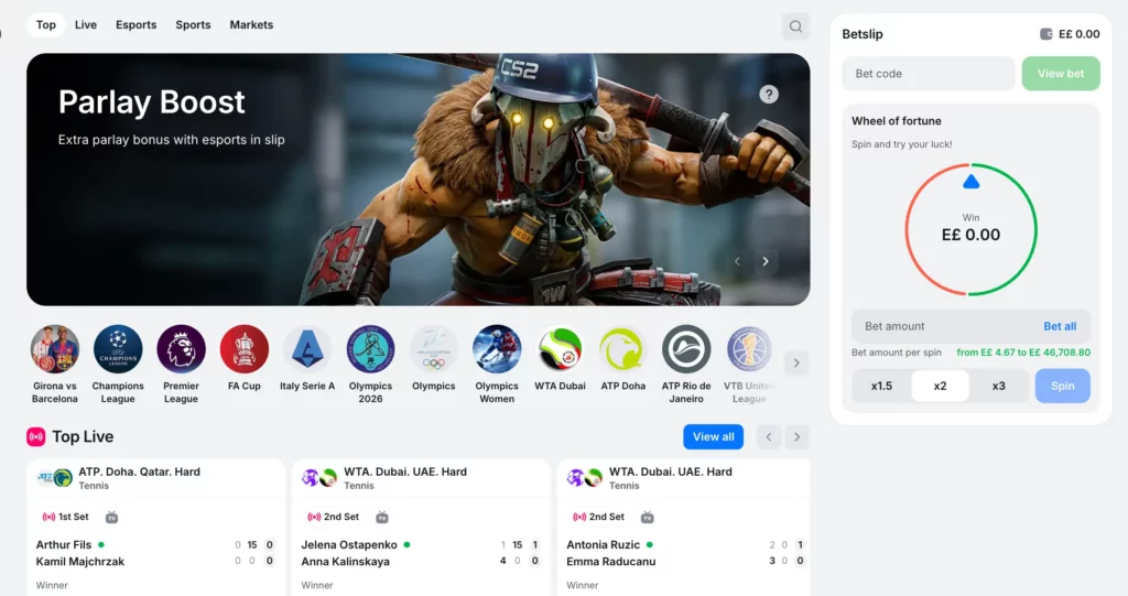 Screenshot of 1Win sports betting section.